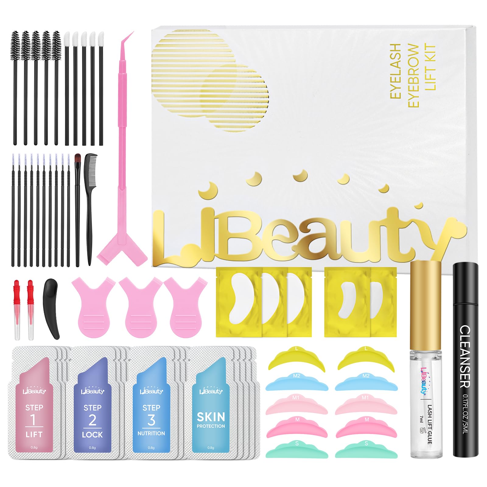 Libeauty Lash Lift Kit & Brow Lamination, Korean MadEyelash Perming Wave Lotion for Home Salon, Professional DIY Curling Starter Set with Strong Glue & Individual Sachets, 20 Pcs
