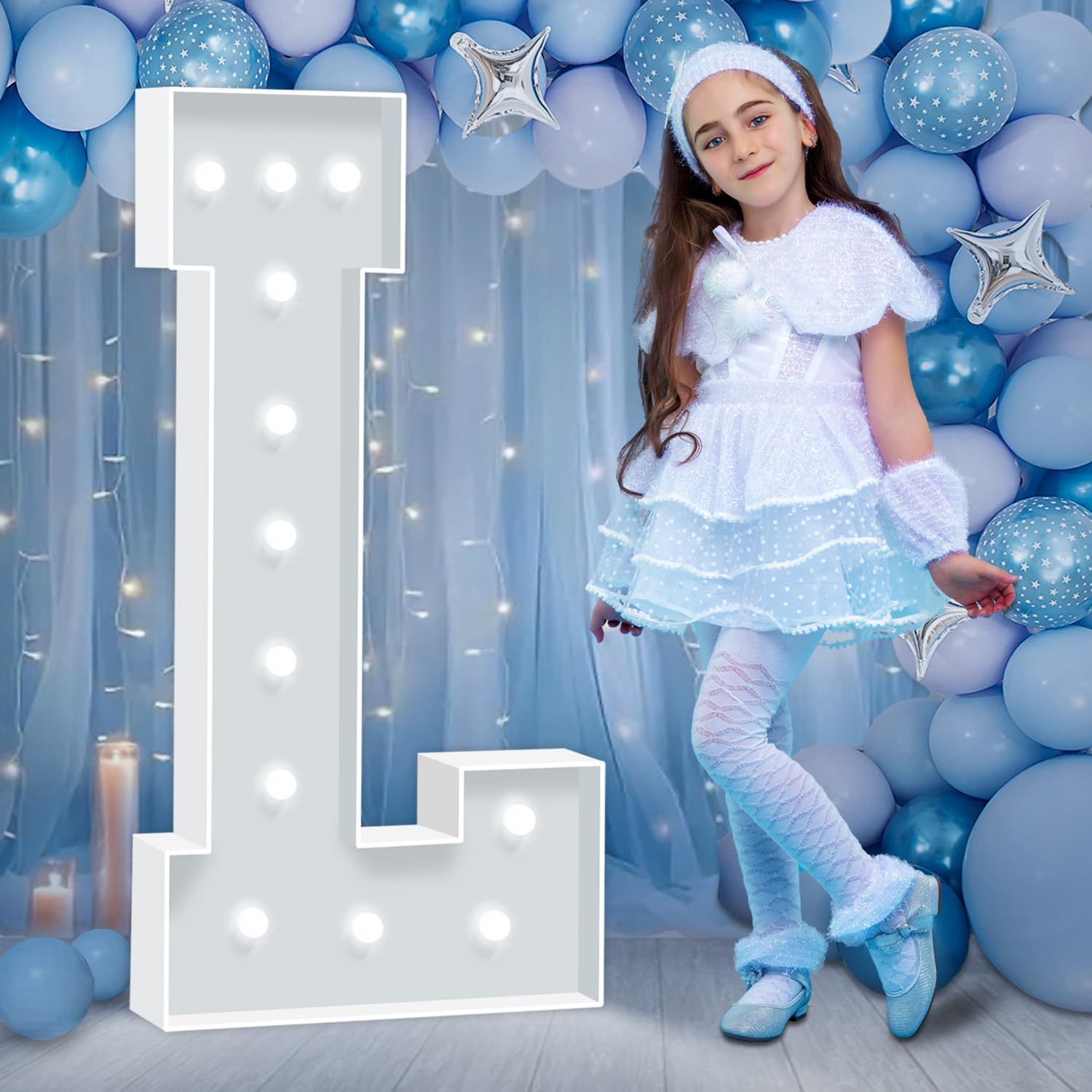 HITINO 4FT Marquee Letters L, Cool White Light Up Letters, 4 Feet Tall Mosaic Letter for Engagement Wedding Birthday Party Decorations, Pre-Cut Foam Cardboard for Balloons Backdrop Anniversary Decor
