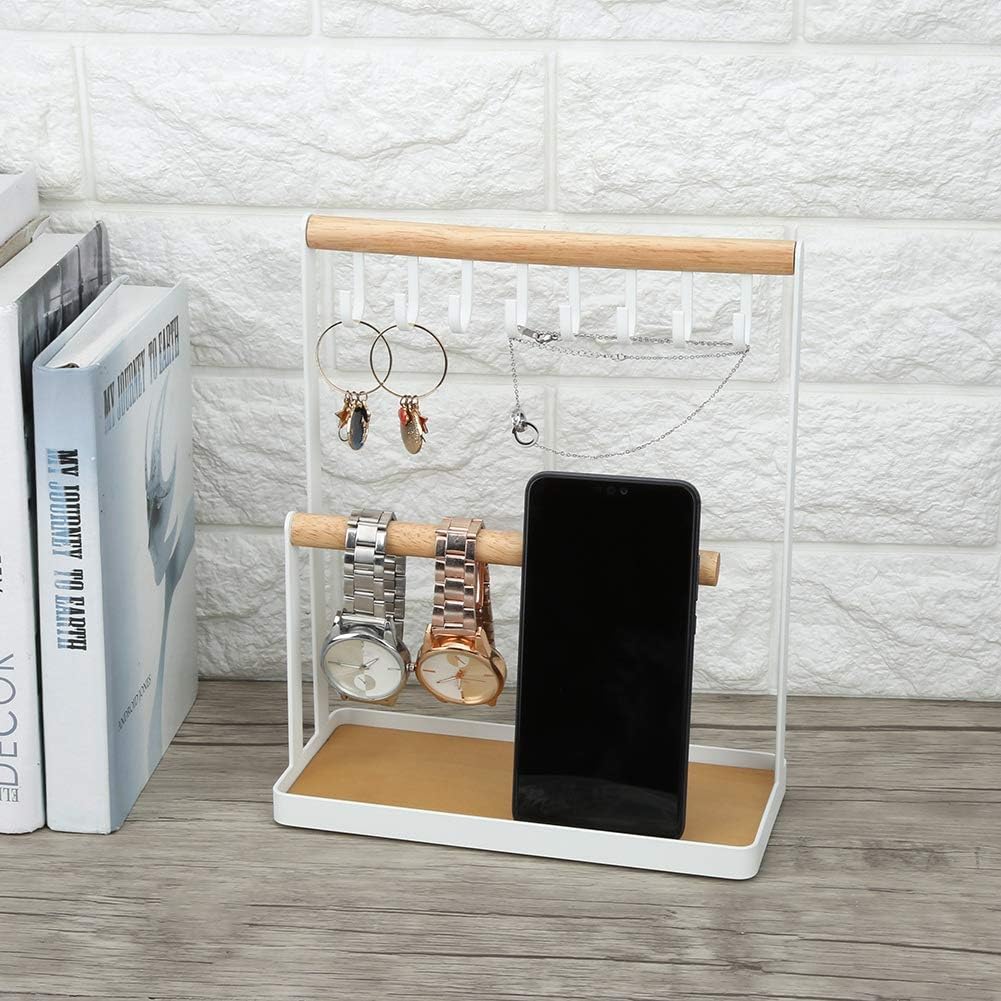 Yosoo Jewelry Display Stand, Modern Metal 2 Tier Tabletop Bracelet Necklace Jewelry Organizer Display Tree Rack with Tray 22x9.8x26.3cm/8.7x3.9x10.4in
