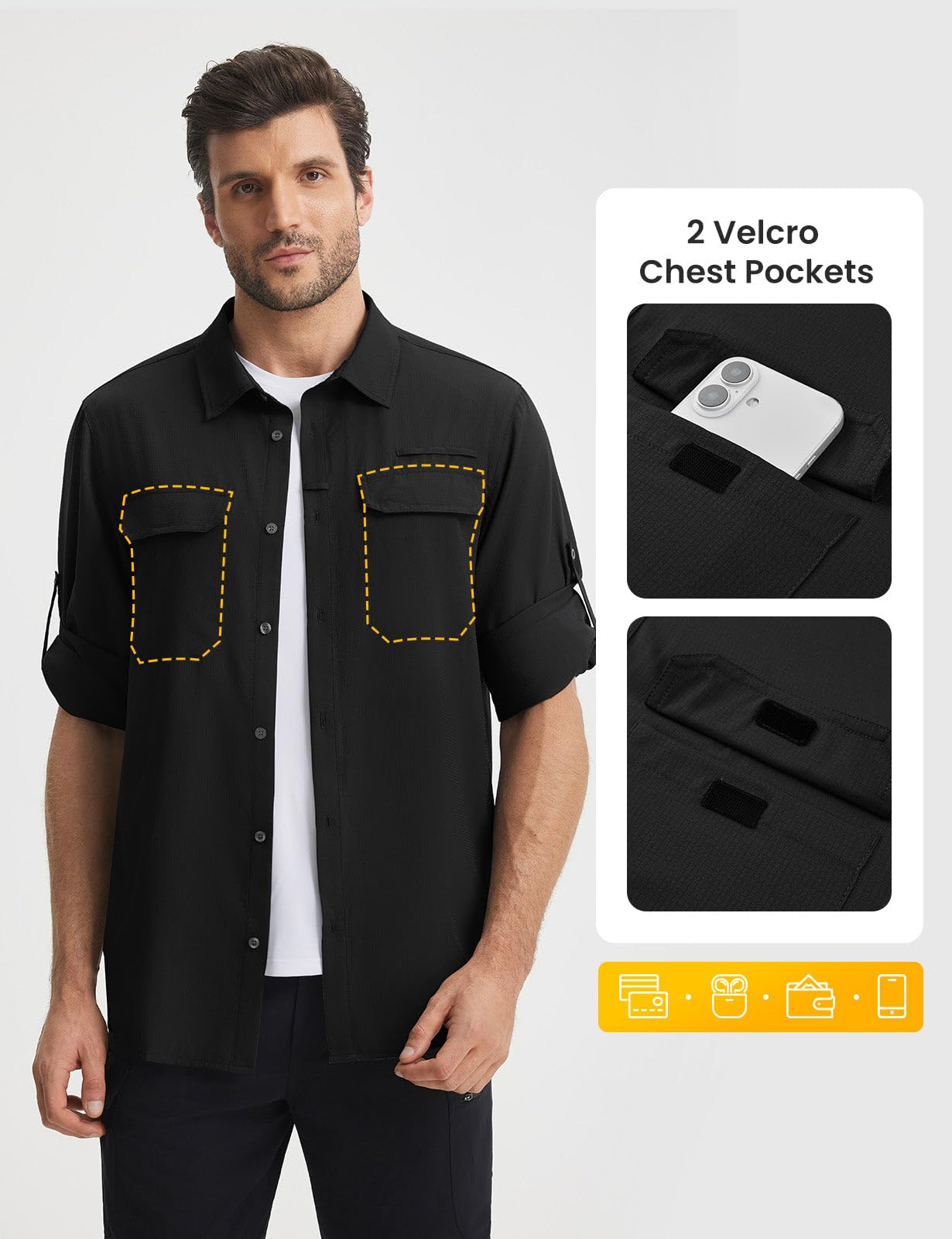 baleaf Langarmshirt Herren Funktionshemd UV-Schutz Langarm Hemd Jagdkleidung Atmungsaktiv UV Shirt Angelshirt Freizeithemd