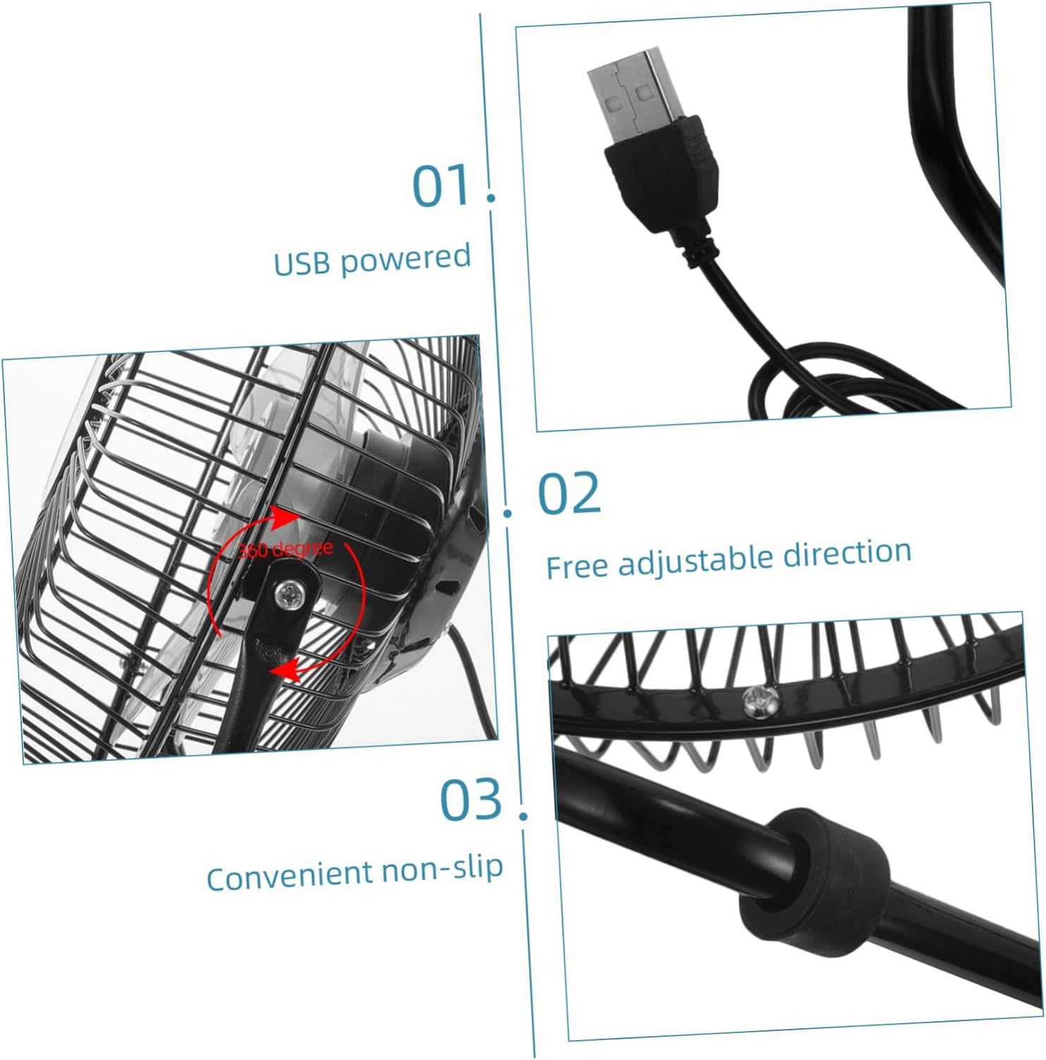 Homoyoyo 360° Rotating Mini Fan Desk Cool Lightweight Metal Retro Fan for Laptop Pc Home Office Instant Cooling