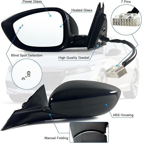 Miniatura 2 de Espejo izquierdo para el conductor para Honda Accord LX 2018-2022, Sport con vidrio eléctrico, persiana térmica, detección de puntos y plegado