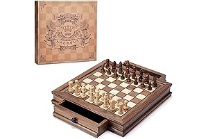 AMEROUS Magnetic Wooden Chess Set with Storage Drawers