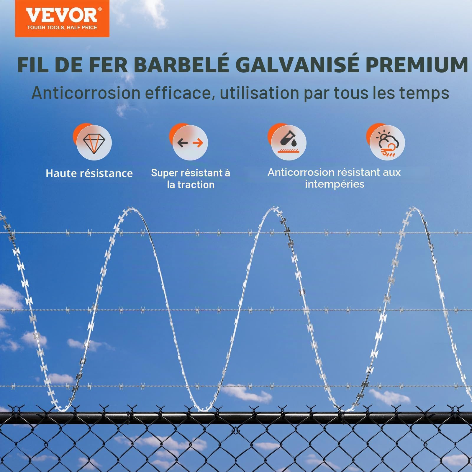 VEVOR Fil de Fer Barbelé 30 m 2 Rouleaux de Fil Barbelé Galvanisé à Chaud Clôture Grillage Protection Anti-Intrusion Lames Barbelées Tranchantes avec Gants de Protection pour Maison, Jardin, Balcon