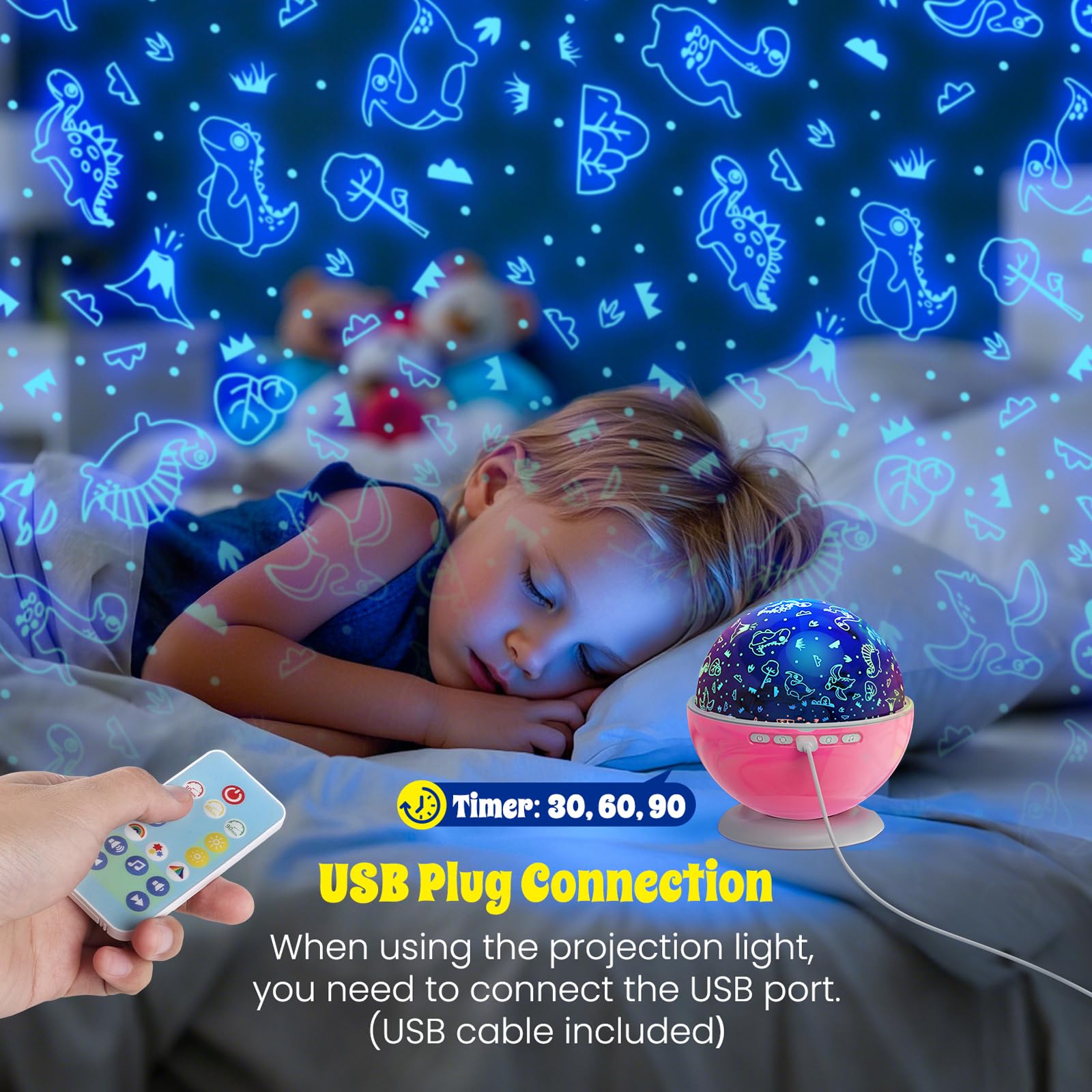 Luz nocturna de estrella para niños, proyector de estrellas de nebulosa, rotación de 360 grados, 4 bombillas LED, 18 luces que cambian de color con cable USB, regalos románticos para