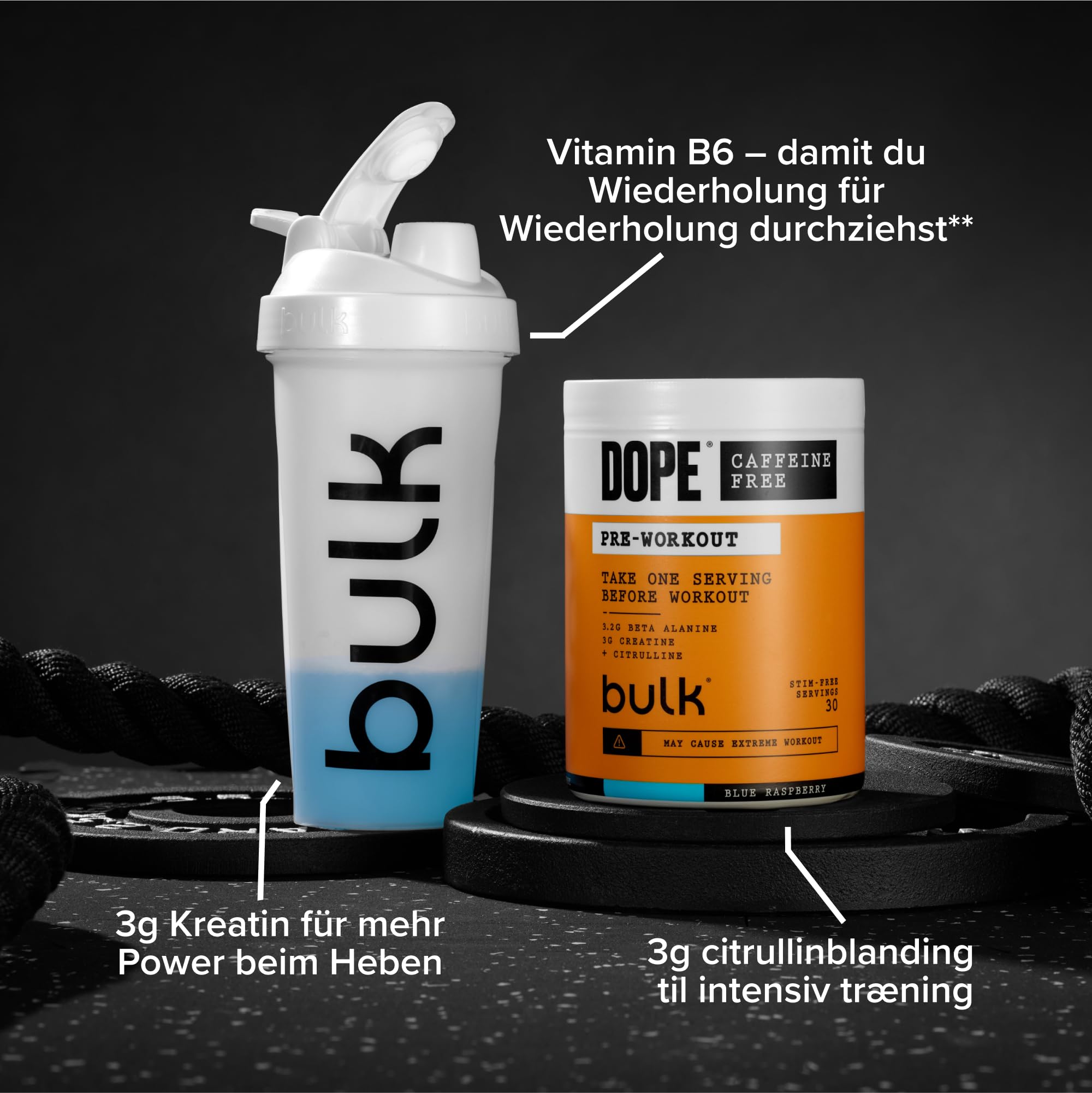 Dope Koffeinfreies Pre-Workout Pulver | Fruit Punch | 510g | 30 Portionen | Stimulanzien-frei | 3,2g Beta Alanin | 3g Kreatin | Citrullin & AAKG | Mit Himalaya-Kristallsalz aus Punjab, Pakistan