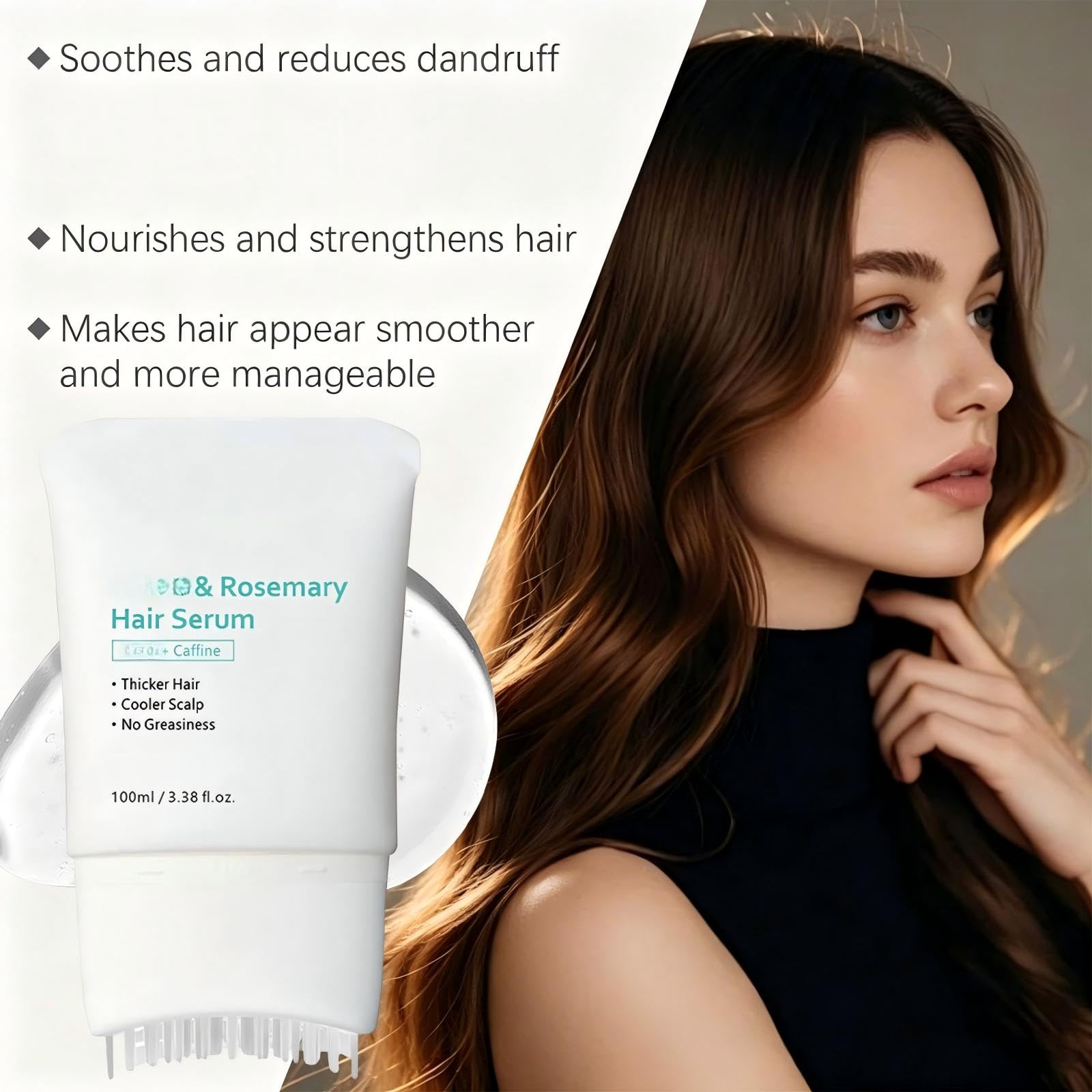 Siero per capelli al rosmarino, siero per cuoio capelluto leggero e non grasso con applicatore a spazzola integrato, soluzione nutriente quotidiana rinfrescante per la cura del cuoio capelluto