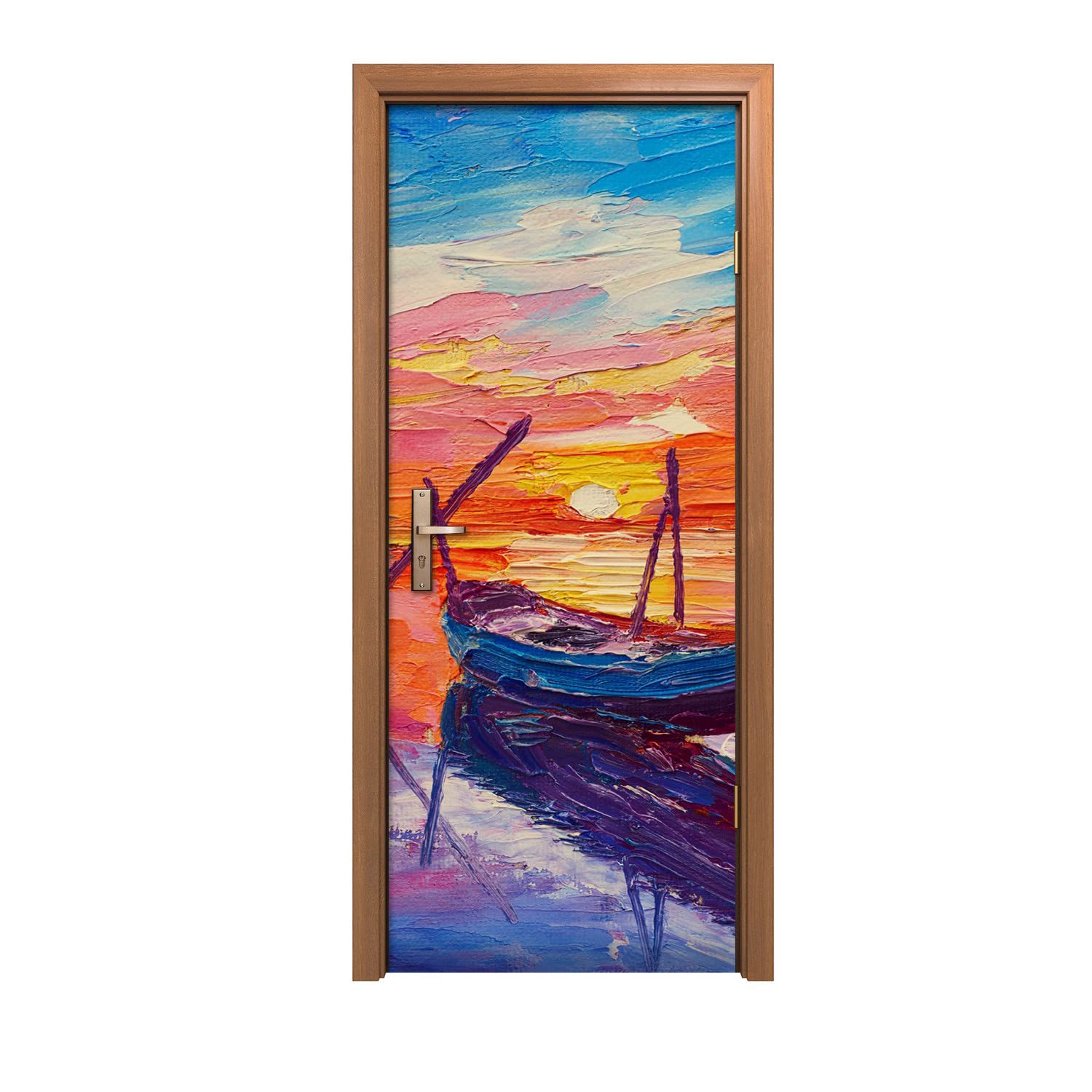 Autocollant de porte 90x200cm décoration murale sunset de bateau sticker