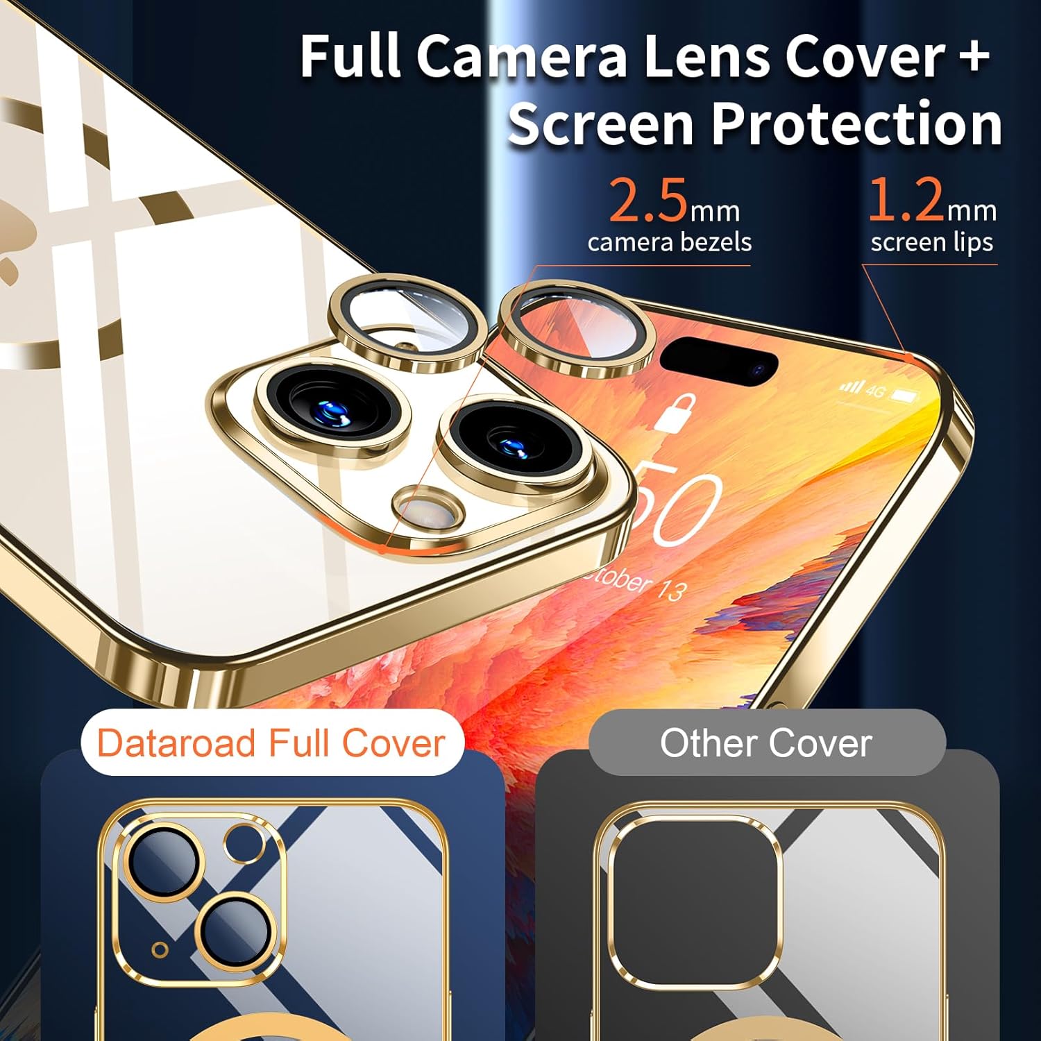 Dataroad Magnetic Golden Titanium for iPhone 15 Plus Case,Full Camera Cover Protection [Compatible with Magsafe] [Non-Yellowing]Slim Design Electroplate with Screen Protector for Thin Cover 6.7inch