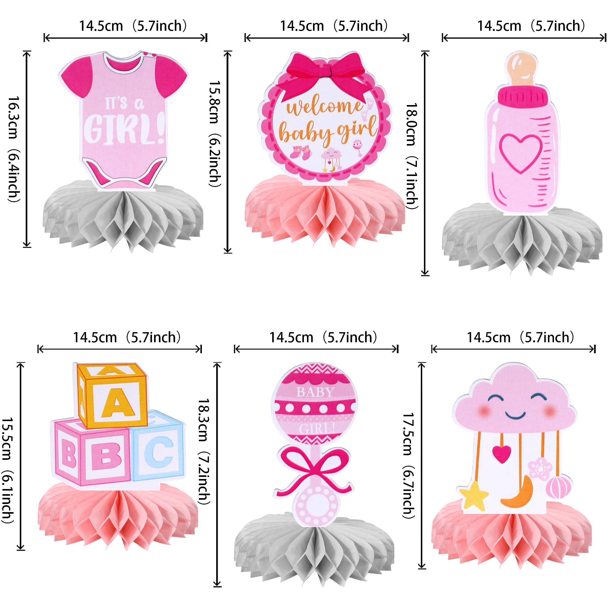 6 PCS Baby Shower Decorations Honeycomb Table Centerpieces Oh Baby Welcome Baby Girl Table Toppers It's a Girl Honeycomb Centerpiece for Gender Reveal Baby Shower Girls Birthday Party Supplies Pink