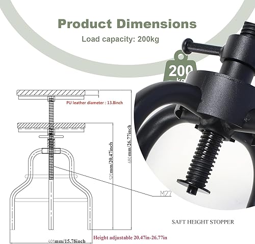 Miniatura 22 de Diwhy Taburete de mostrador industrial vintage, silla giratoria ajustable de altura de encimera de cocina, taburete con marco de metal, 20.47-26.77