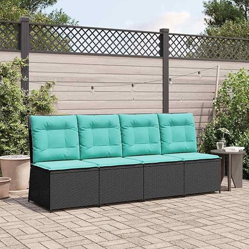 Miniatura 1 de Single Reclining Garden Sofa Black Poly Rattan Adjustable Backrest Modern Outdoor Patio Furniture Set Weather Cushion 20.5 inch Seat Ergonomic