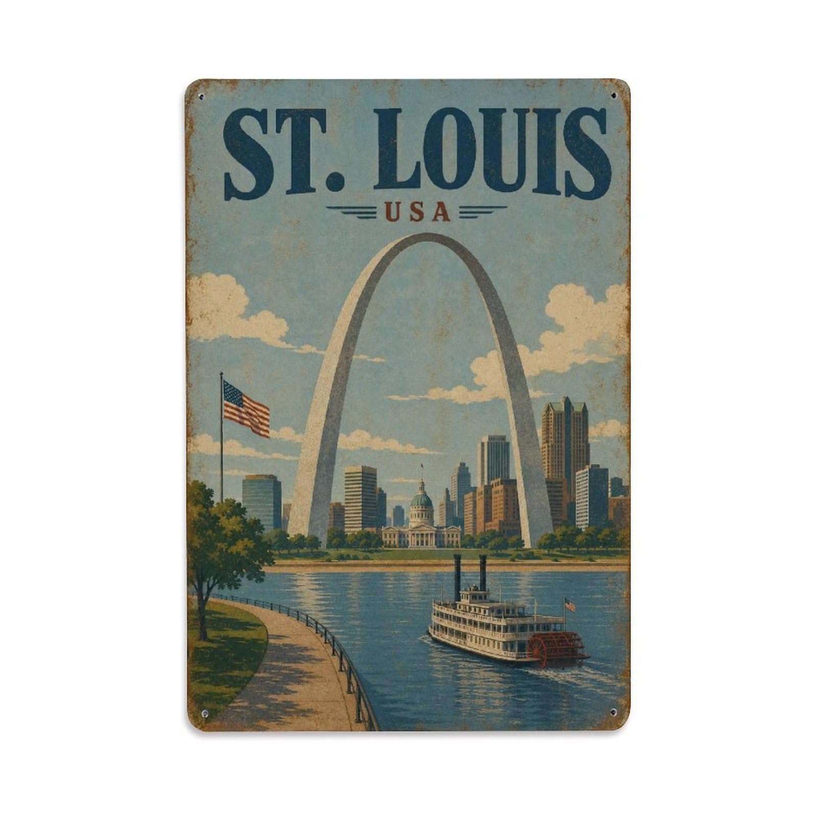 Retro Travel USA St. Louis Metal Tin Sign