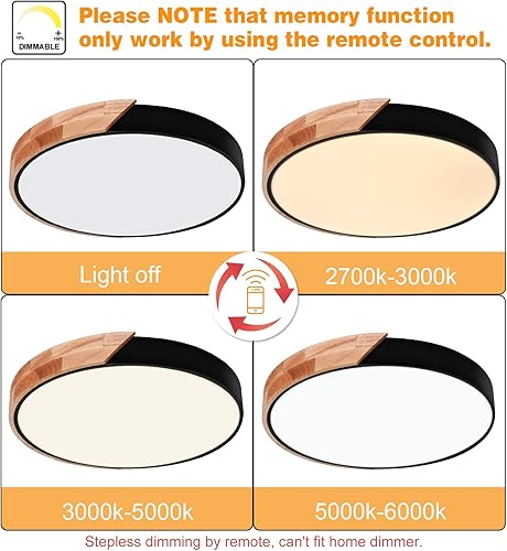 Miniatura 6 de EDISLIVE Lámpara de techo regulable de 19 pulgadas, moderna, minimalista, LED, forma redonda, madera, metal y acrílico, lámpara de techo empotrada