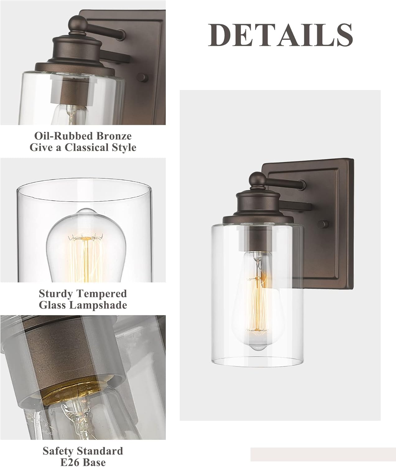 Bathroom Vanity Light, HWH 1 Light Wall Sconce Lamp Over Mirror, Farmhouse Wall Vanity Lighting in Oil-Rubbed Bronze Finish, 5HLT63B ORB