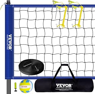 VEVOR Höhenverstellbares Volleyballnetz Set, 9,7 x 2,4 m Tragbarer Beachvolleyball-Netz, Blau Faltbar Mit Volleyball & Tragetasche, Für Garten, Strand