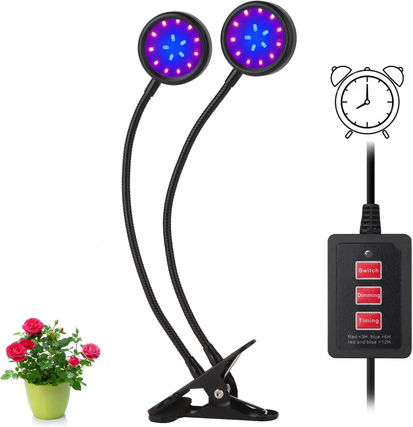 [4-Pack] Amsuns 60W 24H Cycle Timing Auto On/Off 2 Working Times Each Day Grow Light Strips 3 Light Modes 5 Dimmable Brightness Yellow & Pink with Full Spectrum Sunlike Plant Light (16W)