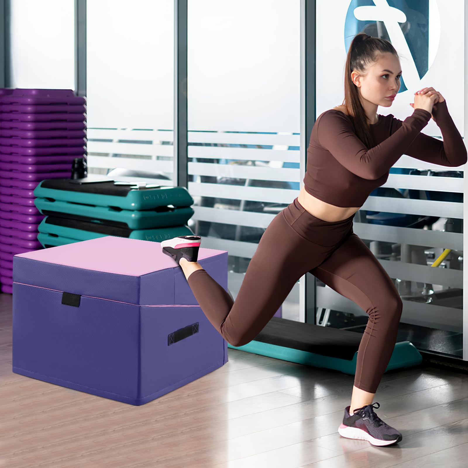 GYMAX Neigbare Gymnastikmatte, Schräge Gymnastikmatte mit Keilform & Tragegriff, Weichbodenmatte, faltbare Fitnessmatte, Trainingsmatte für Kinder& Erwachsene
