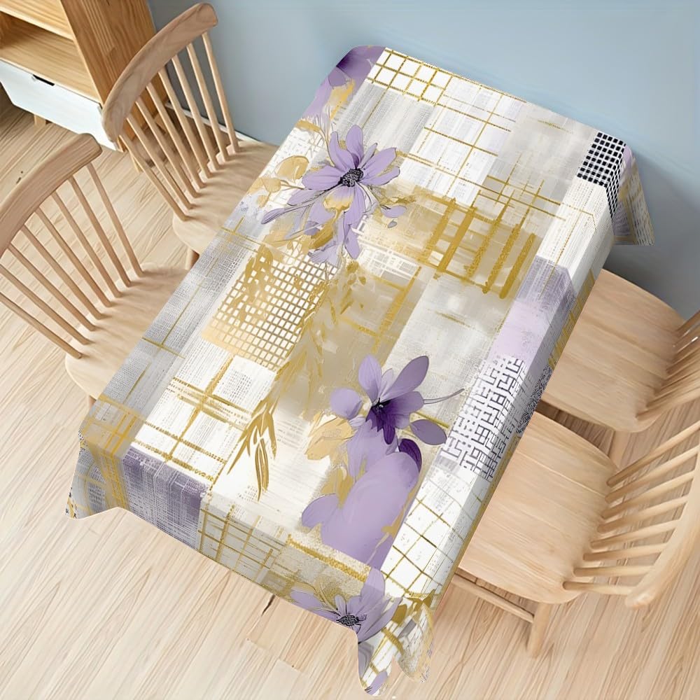 Carreaux Floraux Nappe Rectangulaire 160x200 cm Grille Moderne, Nappe de Table Motif Floraisons Aquarelle en Polyester, Nappe en Tissu Imperméable et Anti-Tache - G-1104