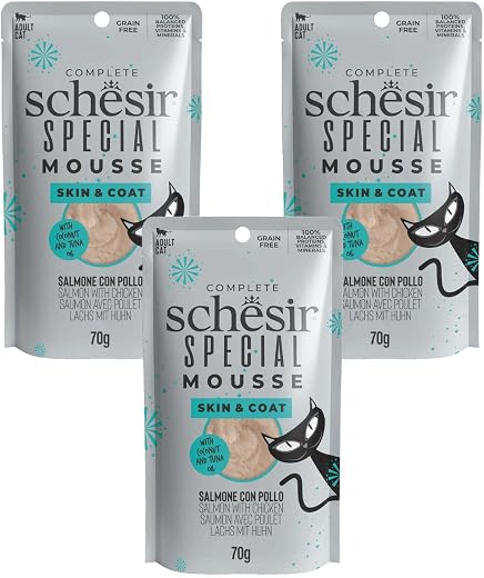 Schesir Special Skin & Coat Cat Mousse, Salmon – Grain-Free High-Protein Wet Food for Cats of All Life Stages, Boosts Skin...