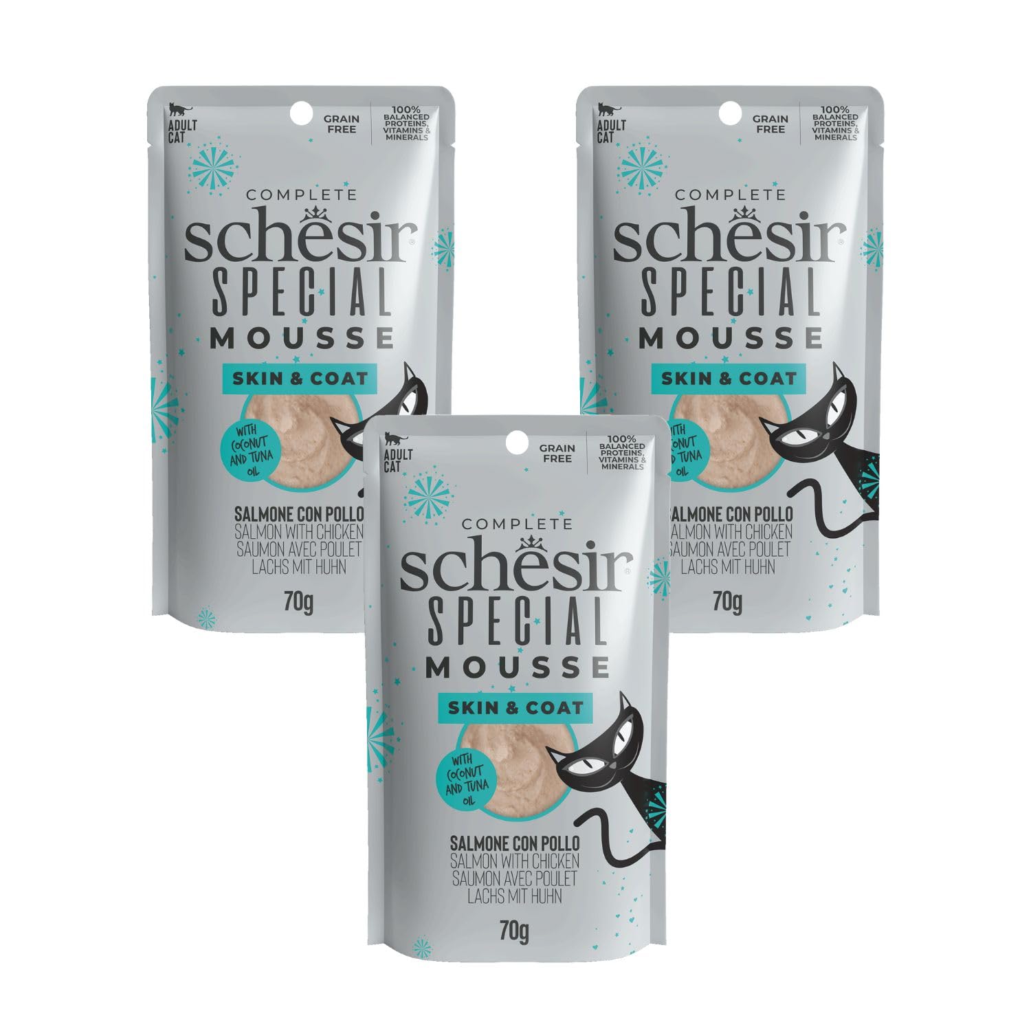 Schesir Special Skin & Coat Cat Mousse, Salmon – Grain-Free High-Protein Wet Food for Cats of All Life Stages, Boosts Skin...