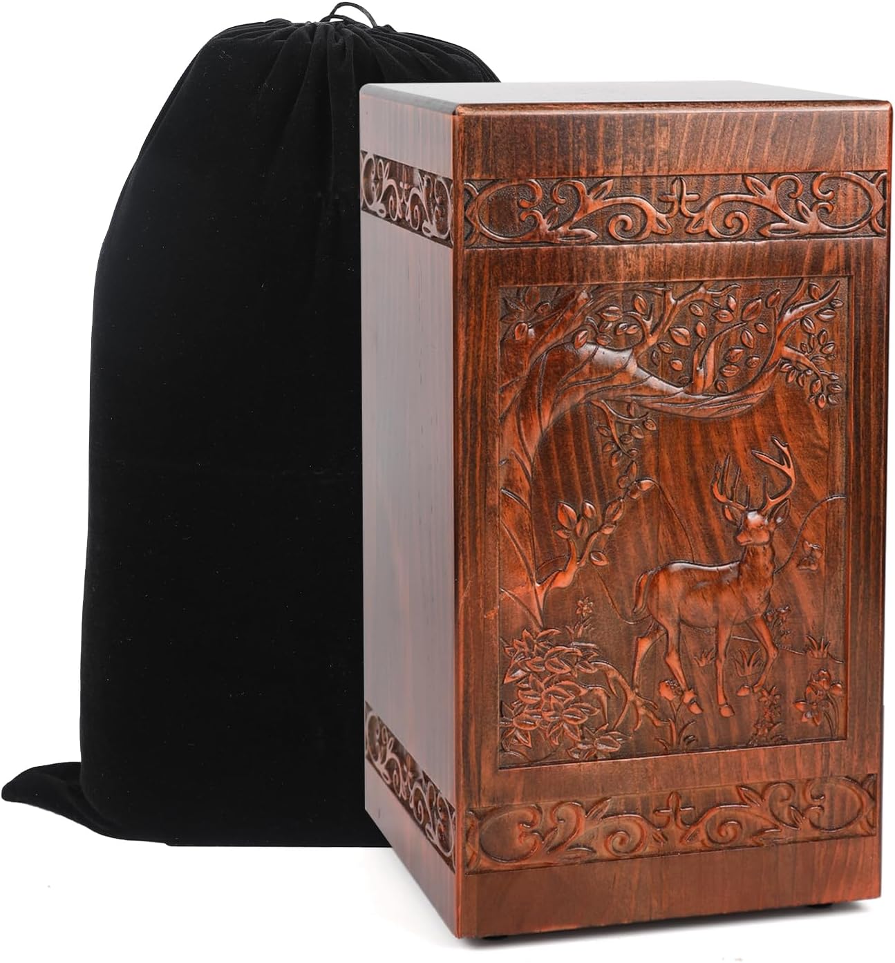 Deer Urns for Human Ashes Adult Male Large, Wooden Urn for Ashes Adult Male (Deer Urn, 300LBS Capacity)