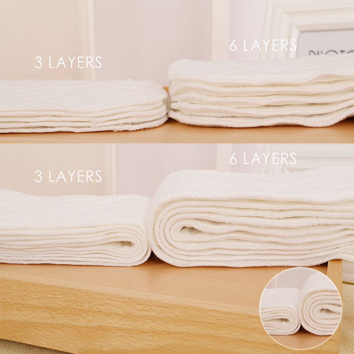 SONARIN Linges de Protection pour couche,Couche-culotte en tissu doux réutilisable Nappy Liners Super Absorbant Eau,Paquet de 10(6 layers)