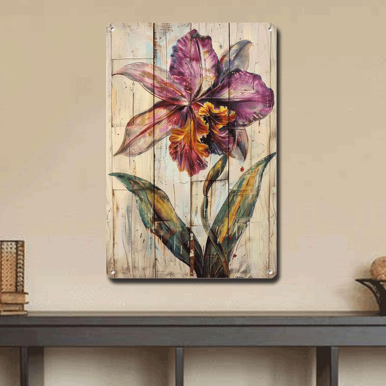 Metal Sign Tin Sign Vintage Wall Art Antique Exotica Orchid Tin Sign for Shabby Chic Interiors Rustic Elegance and Corrosion Resistant Metal Garden Signs for Home Decor 12×16 Inches