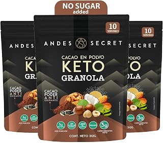 Andes Secret Cacao Granola - Almonds, Walnuts & Hazelnuts - Keto High Protein Granola with No Sugar, Grain & Gluten Free - 11 oz (3 Pack)