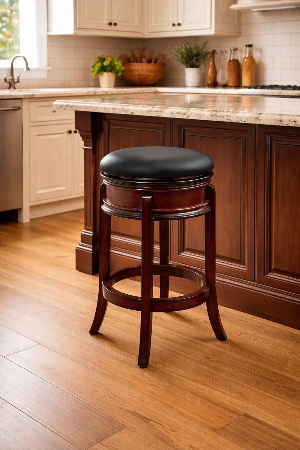 Boraam Magellan Backless Swivel Counter Stool, Black/Brandy