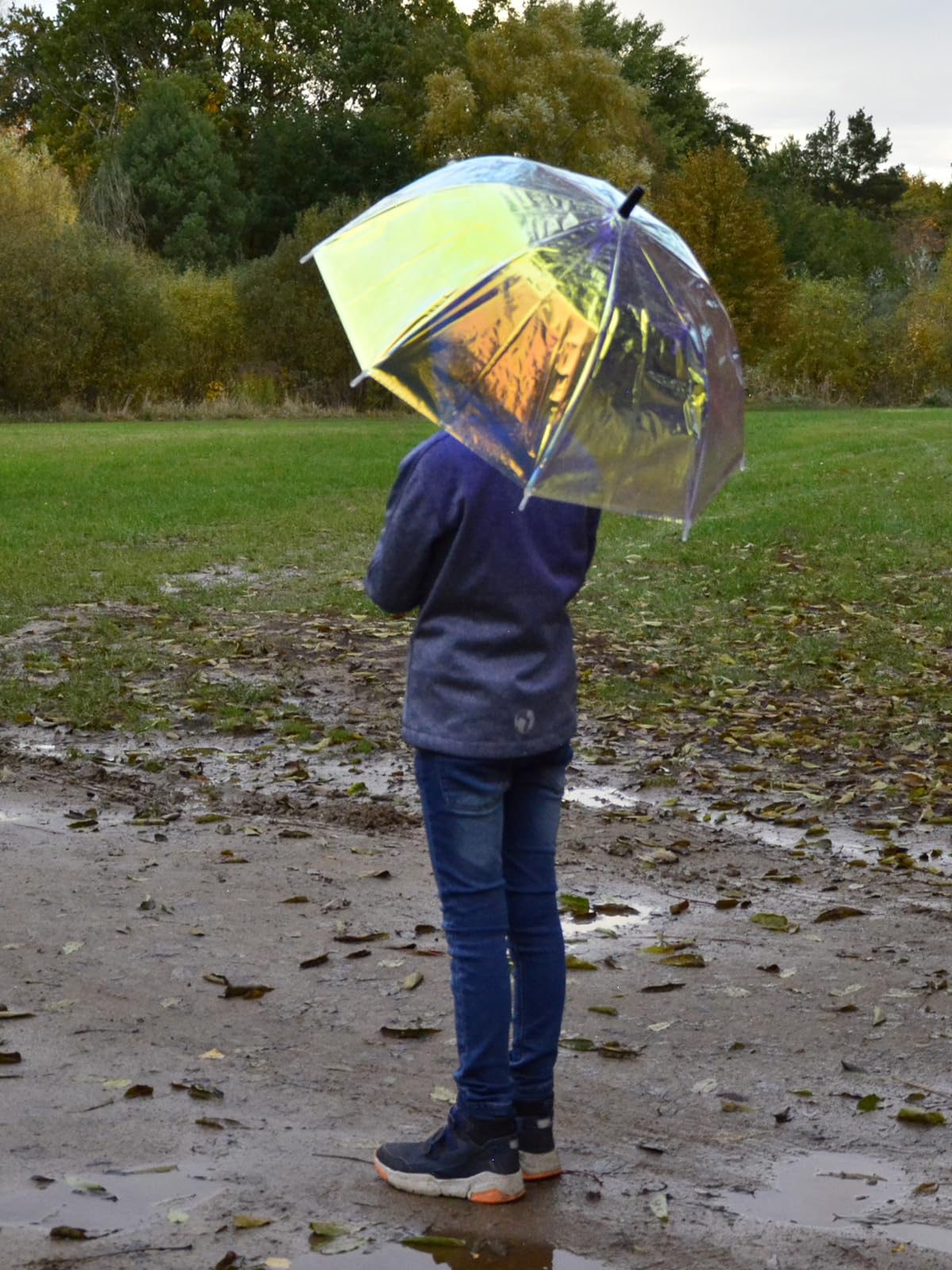 X-brella Shiny Kids - Parapluie pour enfant - Parapluie cloche transparent irisé, Transparent/multicolore, 72 cm, Parapluie pour enfant avec ouverture manuelle