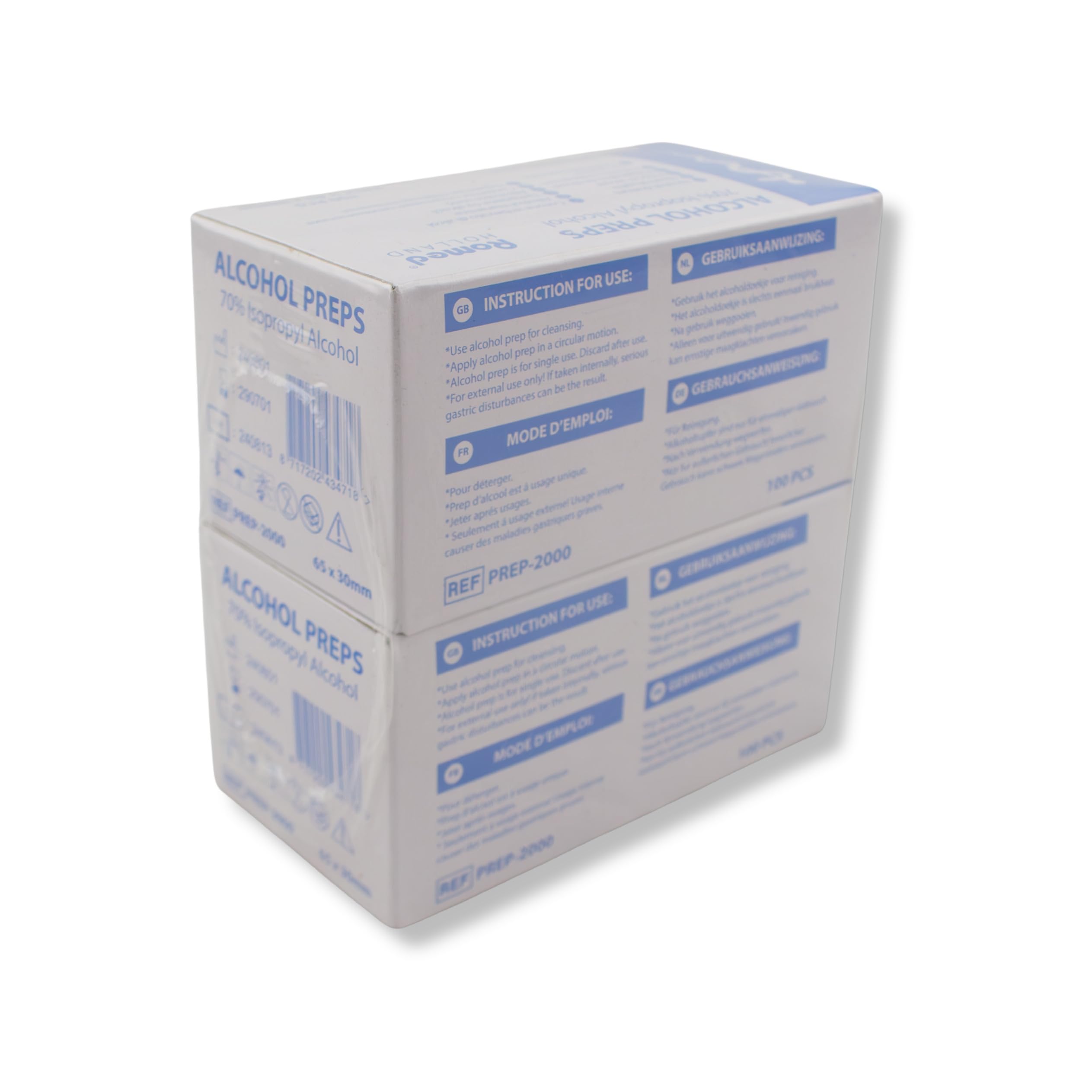 Romed Alkoholtupfer 65 x 30 mm, 2-lagig, Spar-Set 2 x 100 Stück, hygienisch eingesiegelt (1 Set = 1 x 2 x 100 Stück)