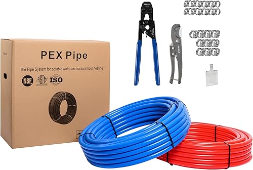 EFIELD Pex-b - Kit de tuberíaherramientas con certificación NSF Pex-b tuberíatubo azul y rojo de 12 pulgada 2 rollos x 75 pies  150 pies herramienta