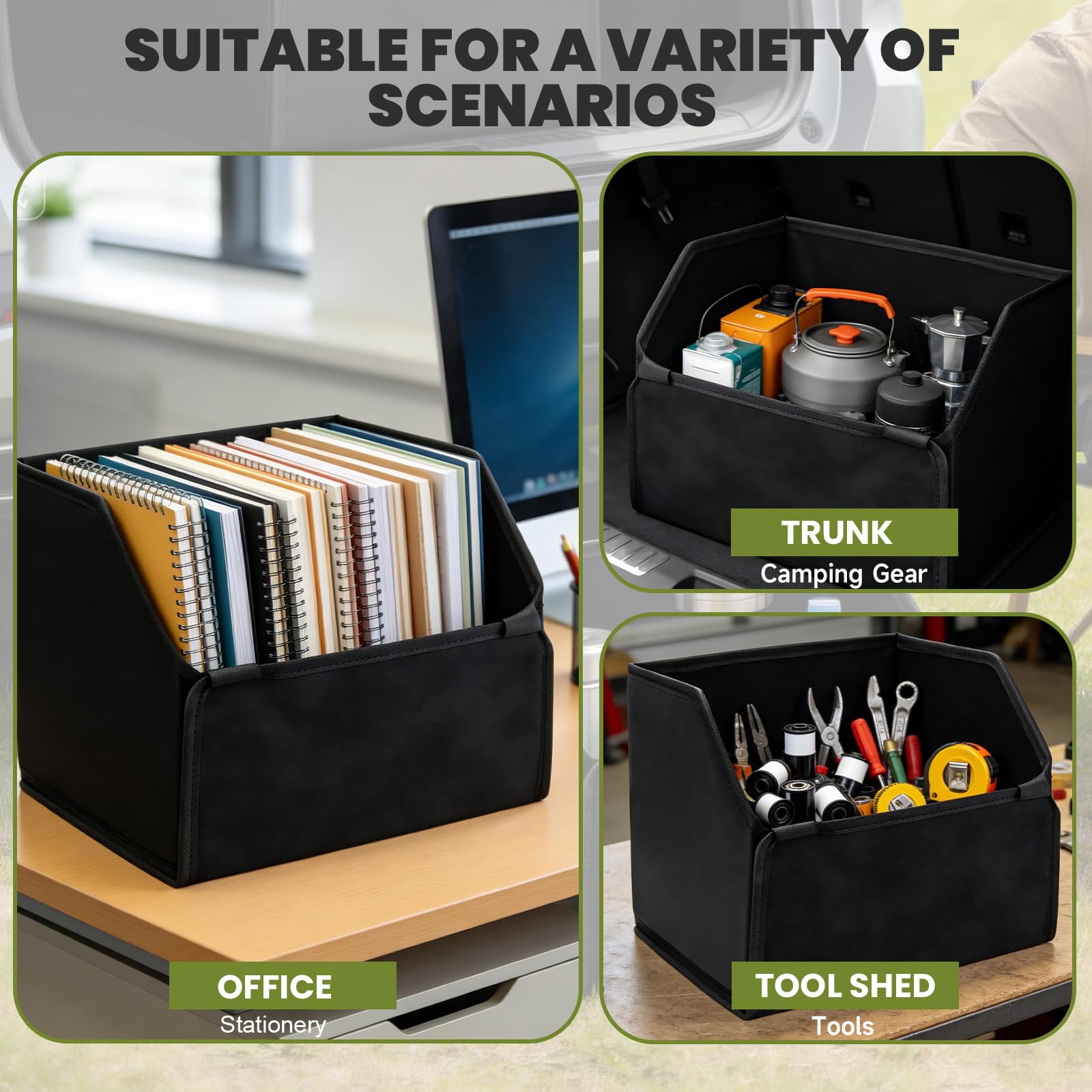 FAELNK Contenitore per Bagagliaio Auto Dimensioni Organizer per Bagagliaio Auto Scatola Portaoggetti Pieghevole in Pelle Scamosciata per SUV Berlina, Senza coperchio | 32x30x28cm