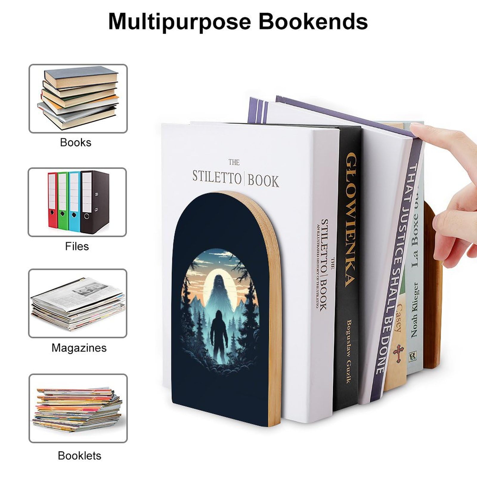 Bigfoot Bookends - Set Of 2 Black Metal Sasquatch Decorative Book Stoppers (6.6" X 6.6" X 8.3")