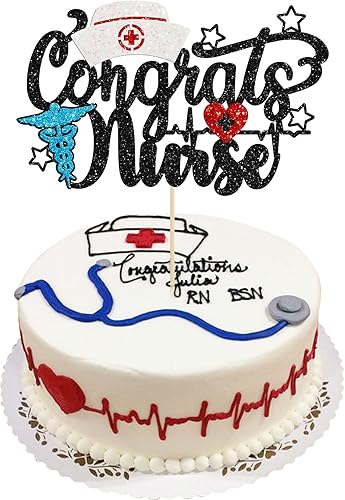 Gyufise Decoración para tartas de enfermería con purpurina para enfermería 2023, decoración para pastel de graduación para temática médica Rn 2023,