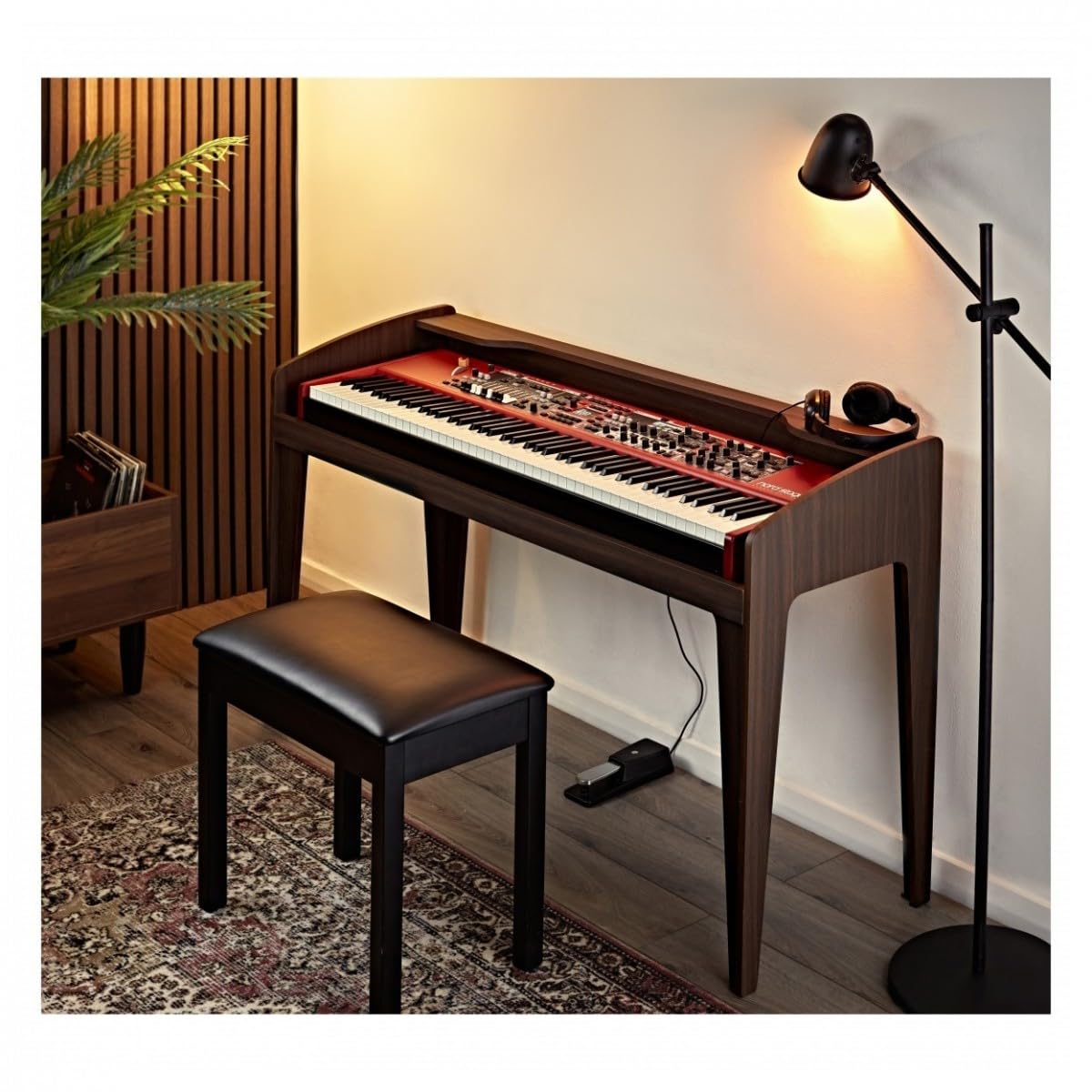 Supporto per Tastiera e Pianoforte Digitale, Universale, in Legno, Noce | Per Tastiere fino a 88 Tasti, Gestione Cavi Posteriore, Senza Viti, Finitura in Legno