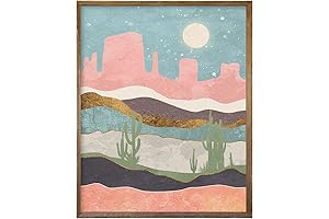 Texutred Nature Art: Pastel Pink and Teal Desert Cactus Wall Prints