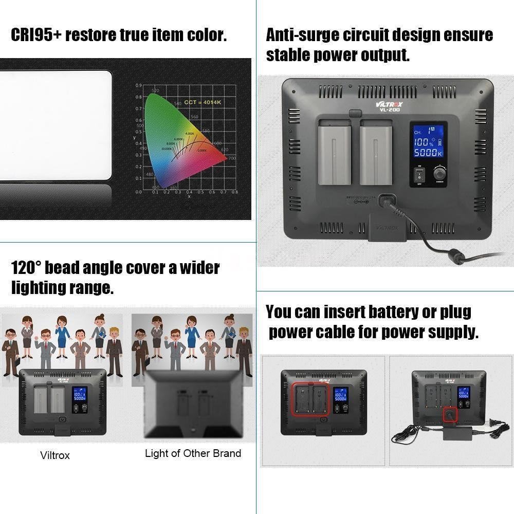 Viltrox VL-200T Bi-Color LED Light with LCD Display, 192 LED Lamp Beads