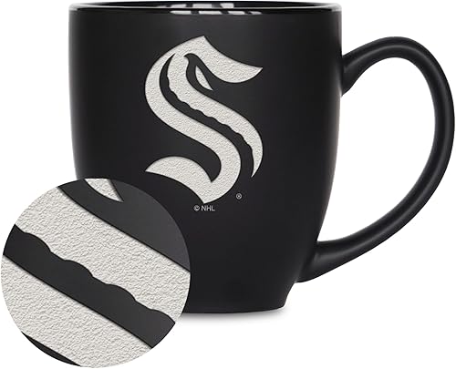 Vista 29 de Rico Industries NHL Hockey - Taza bistró de cerámica negra mate de 15 onzas