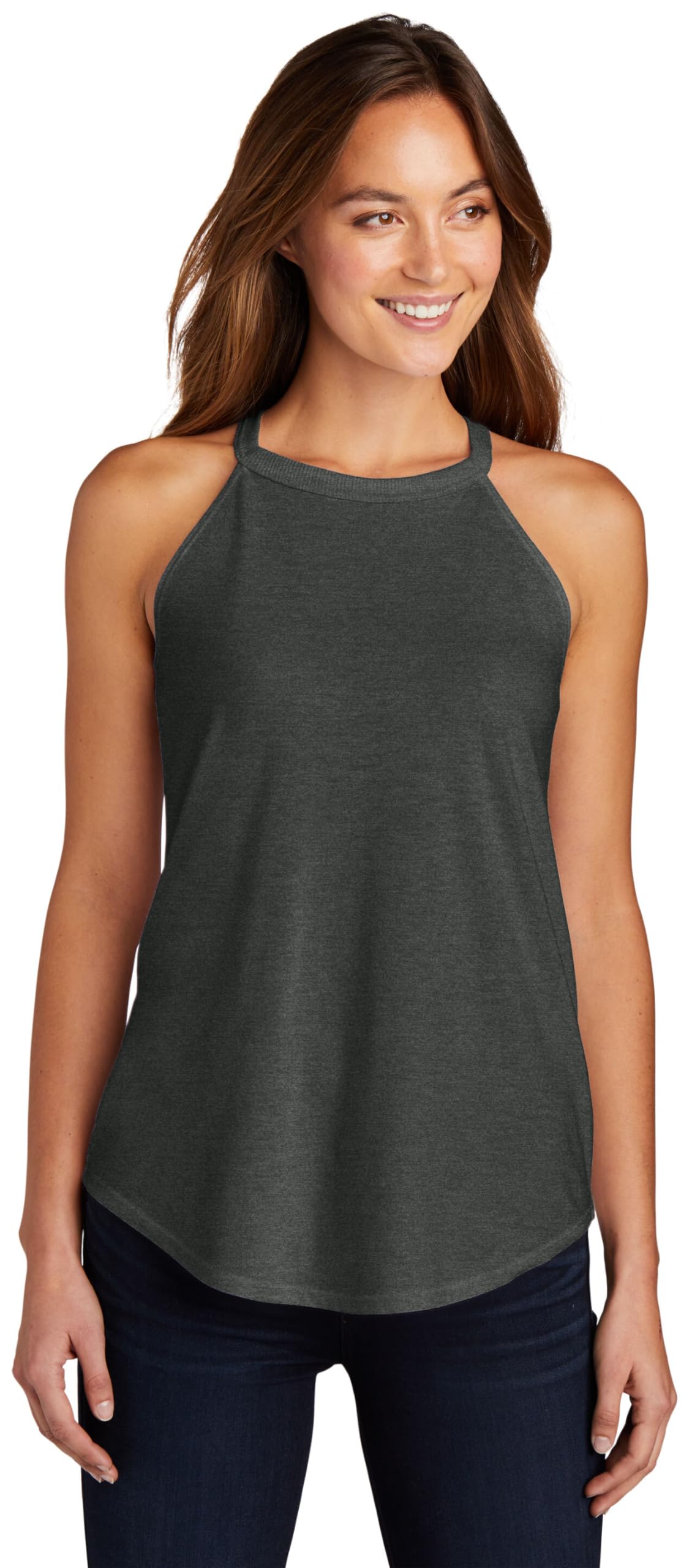 Ladies Perfect Tri Blend Summer Workout or Yoga Rocker Tank Top Black Frost L