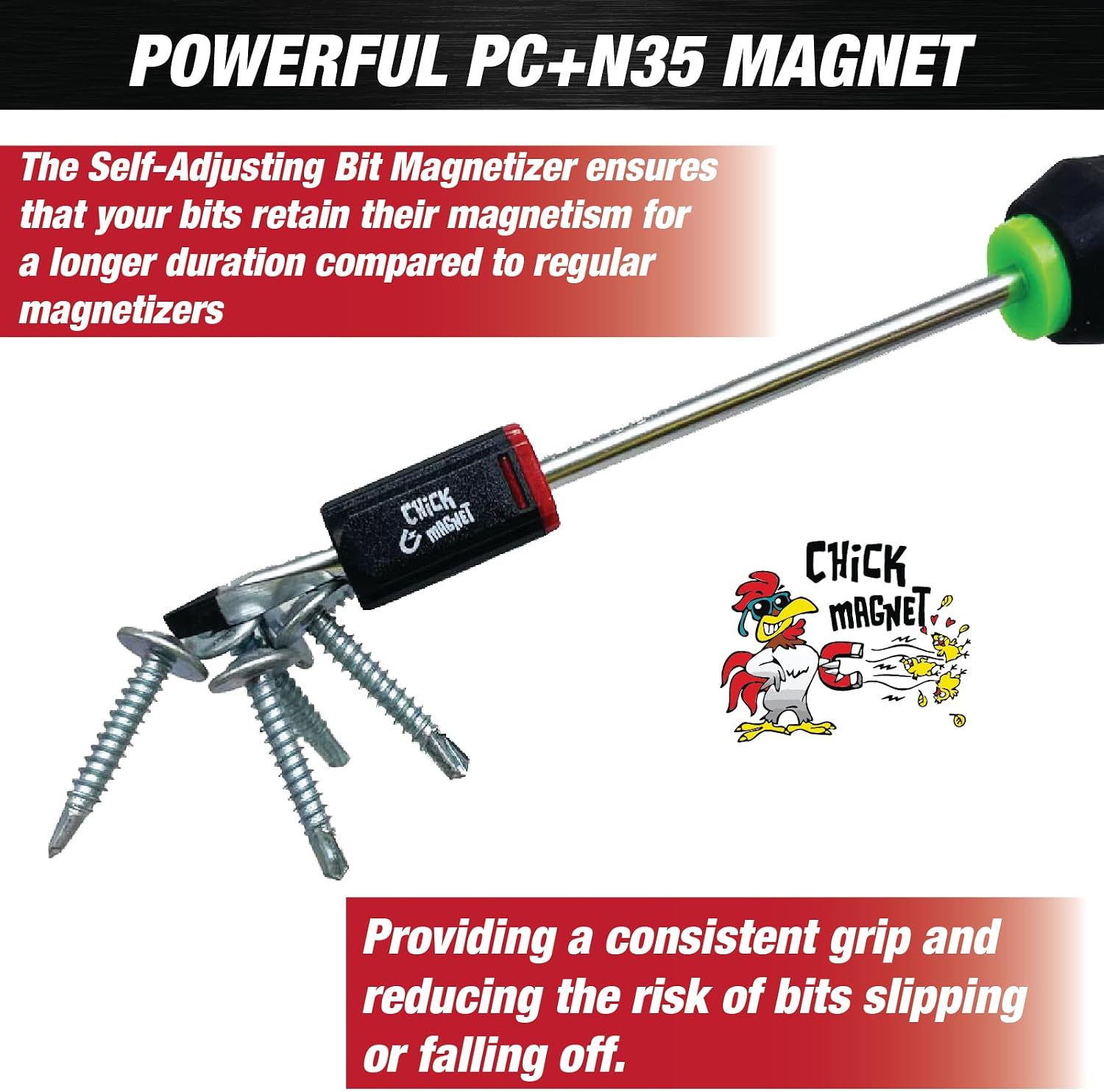 CHICK MAGNET Self-Adjusting Bit Magnetizer Ring, Screwdriver Bit Drive Holder, 5/32 to 1/4 Inch (4 to 6.35mm), Works With Allen/Hex Keys