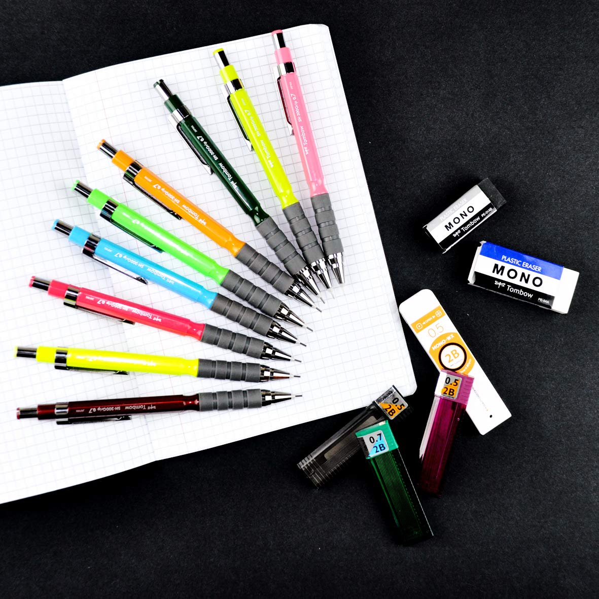 Tombow SH-300 Grip ołówek mechaniczny, 0, 7 mm, zestaw szkolny, ciemnoniebieski