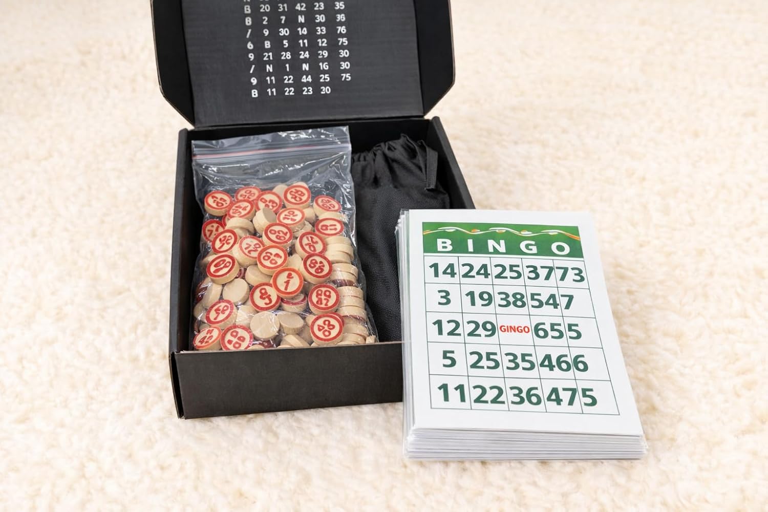 Dominican Bingo Game Set – 48 Large Cards & 75 Wooden Chips – Classic Caribbean Bingo for Adults, Family Game Night, Parties & Group Play Box