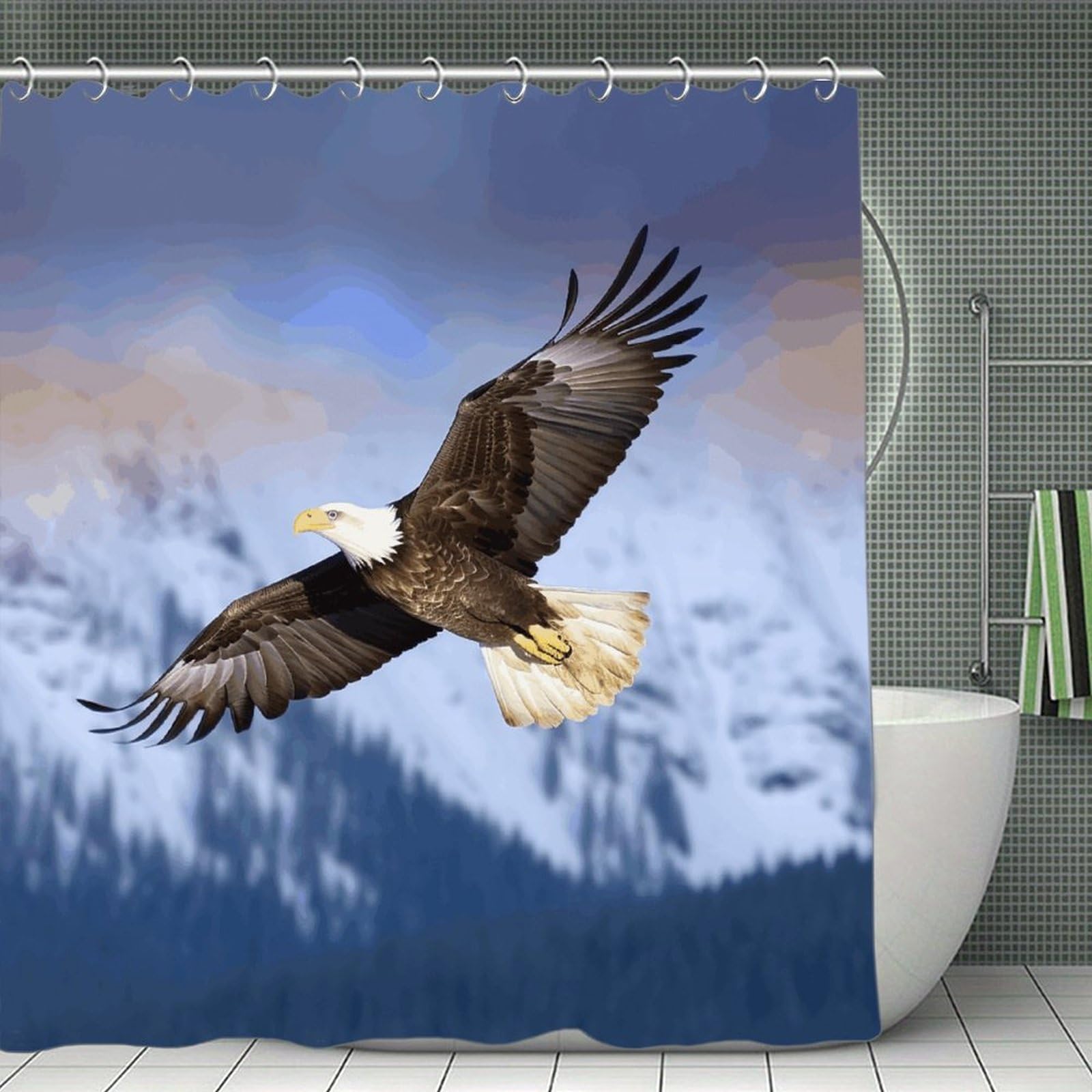 FekiLoot Bald Eagle Flying Shower Curtain Minimalist Aesthetic Bath Curtain with Hooks Simple Water Resistant Bathroom Shower Curtains Cute Blackout Privacy Curtains Cloth Curtain