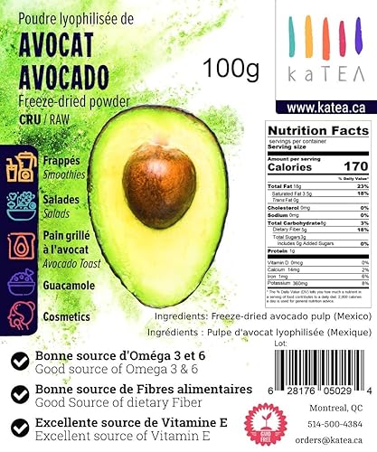 Tamaño de polvo de aguacate liofilizado 100 g353 oz Bolsa de pie  liofilizadosin OMGsin glutenKosher adecuadosin sabor a azúcar color añadido sin