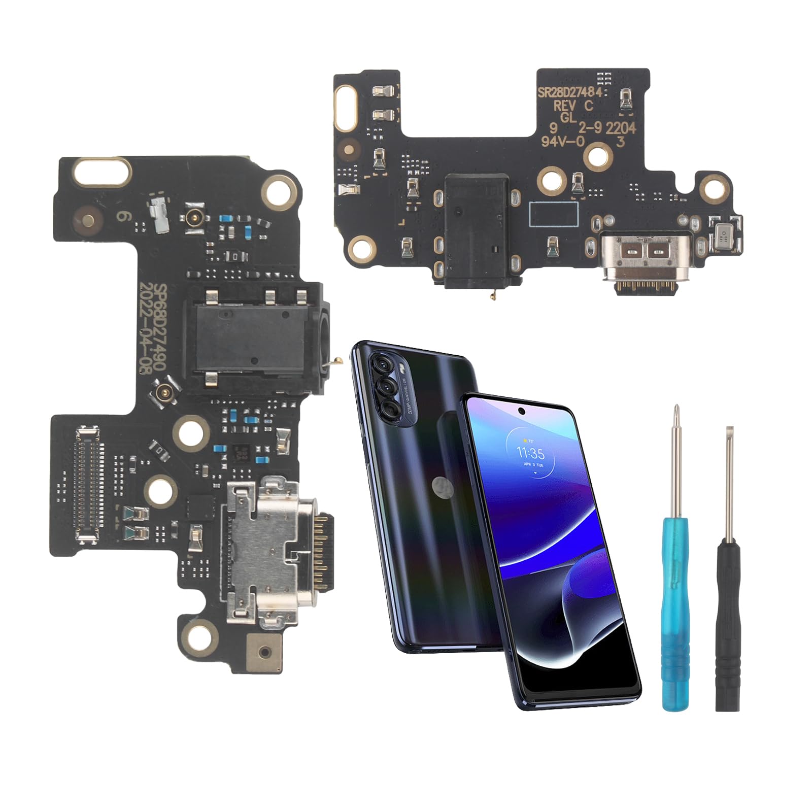 Charging Port Replacement for Motorola Moto G Stylus 5G 2022 USB Dock Connector Flex Cable Microphone Replacement for XT2215 with Screwdrivers