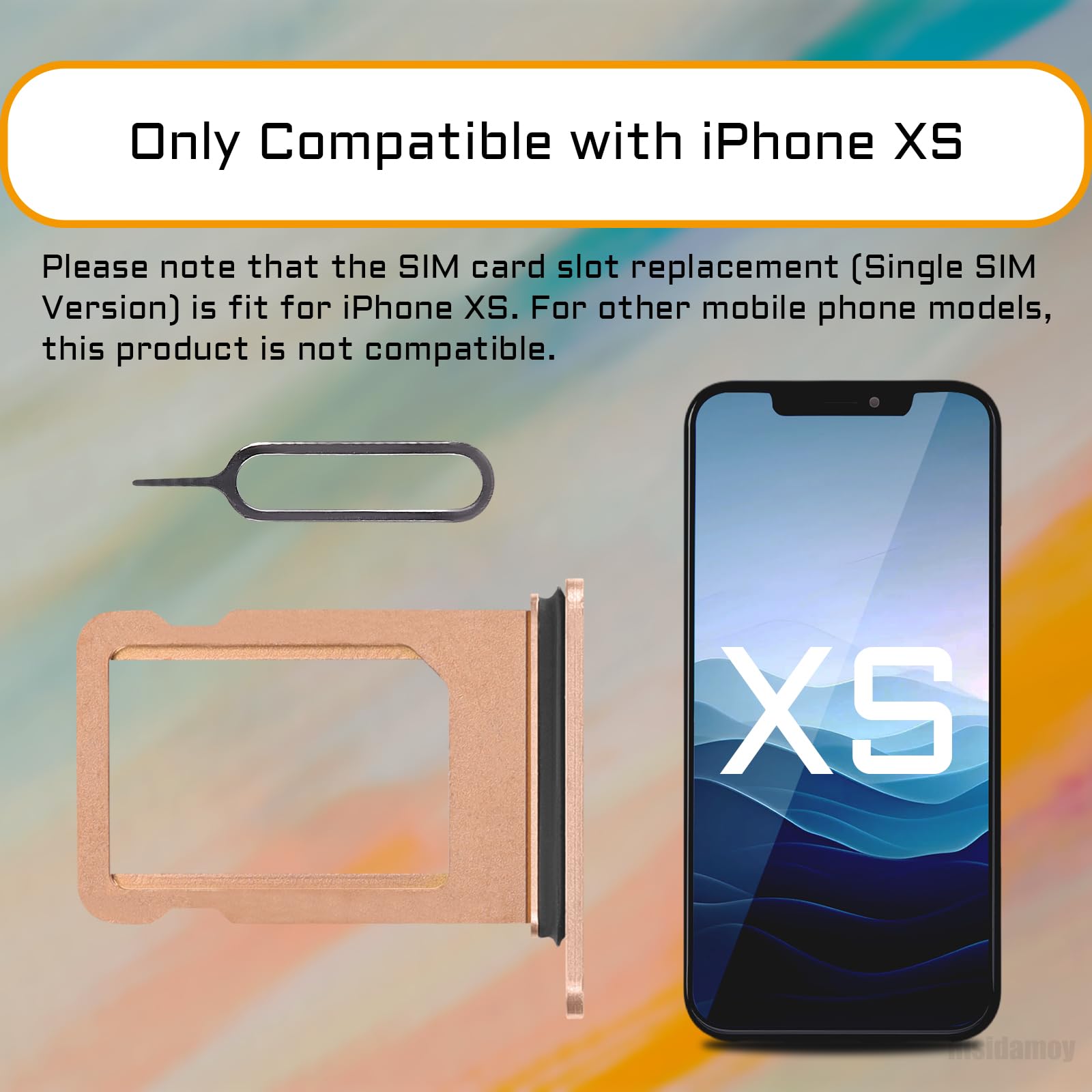 Ranura para tarjeta SIM dorada de repuesto para iPhone Xs versión SIM única para iPhoneXs Adaptador de soporte de bandeja de tarjetas con anillo de goma impermeable eyector de aguja para