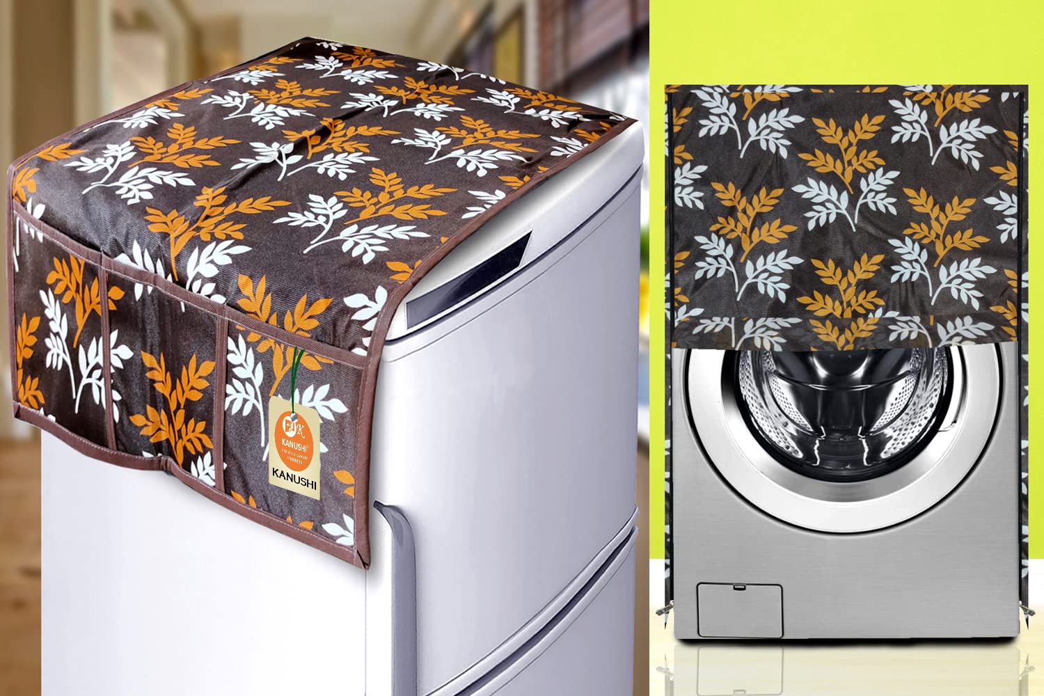 KANUSHI Industries® Front Load Automatic Washing Machine Cover (Brown) (Suitable for 6 Kg, 6.5 kg, 7 kg, 7.5 kg) + 1 Pc Fridge Covers/Refrigerator Cover (WASMAC-Front+FRI-Brown-Small-LEVS
