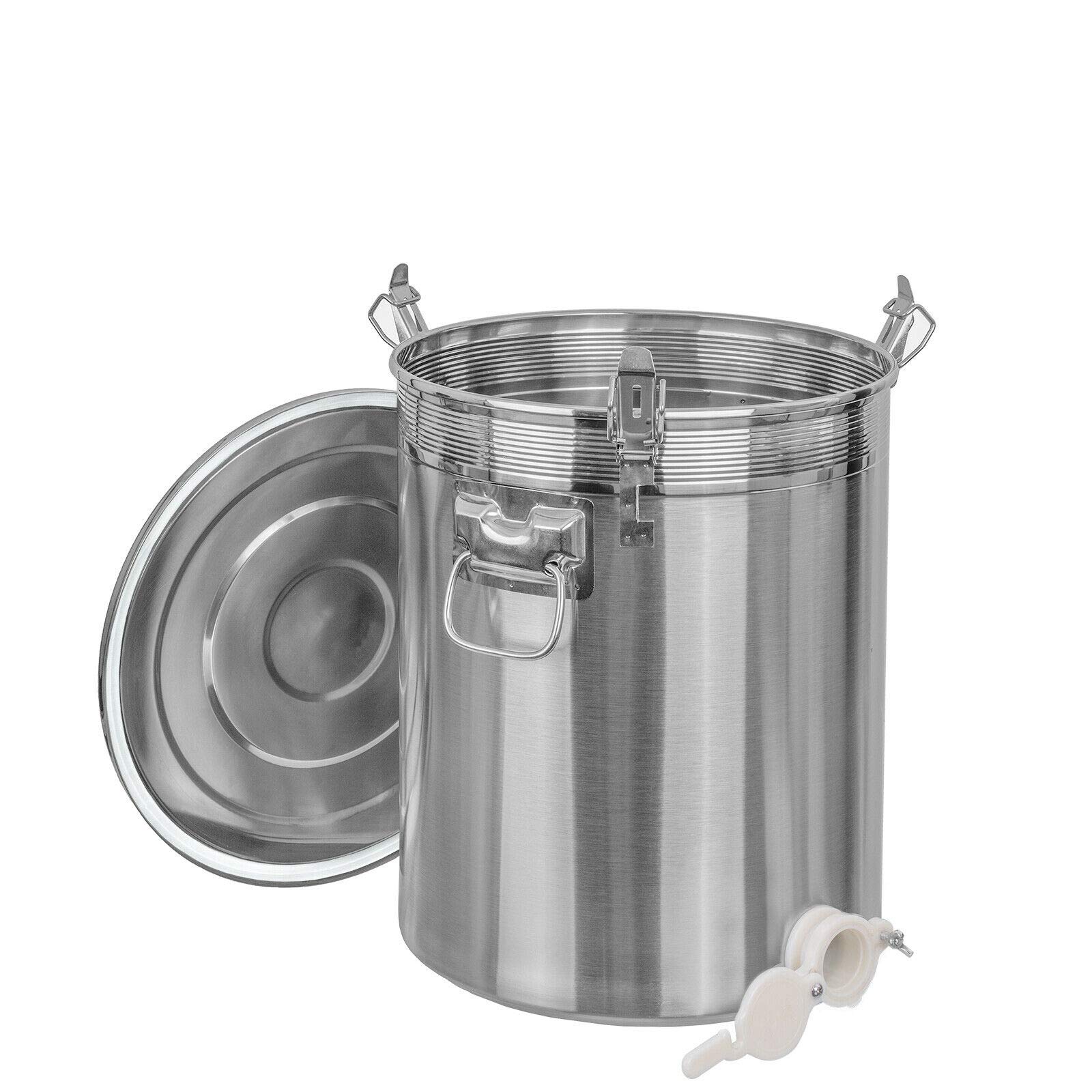 ONPIRA Edelstahl Honig Abfülleimer mit Quetschhahn Abfüllbehälter in 4 Varianten auswählbar (50kg, Kunststoff Quetschhahn)